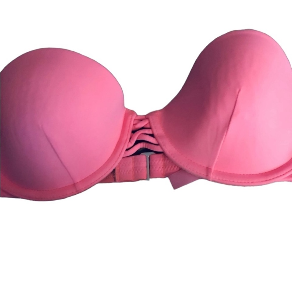 Victoria Secret 32C strapless peach/coral push up Bra Swim Top like new